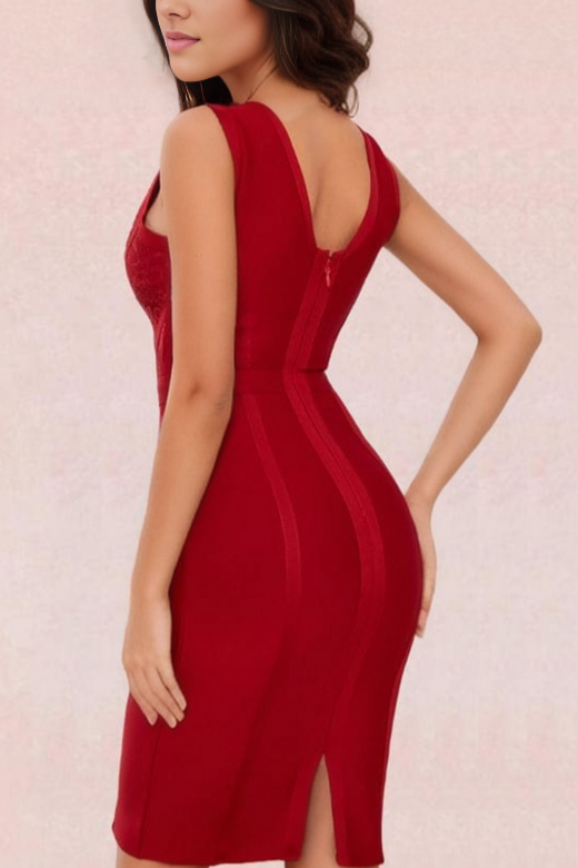 Noa V Neck Bodycon Dress – Red Wine