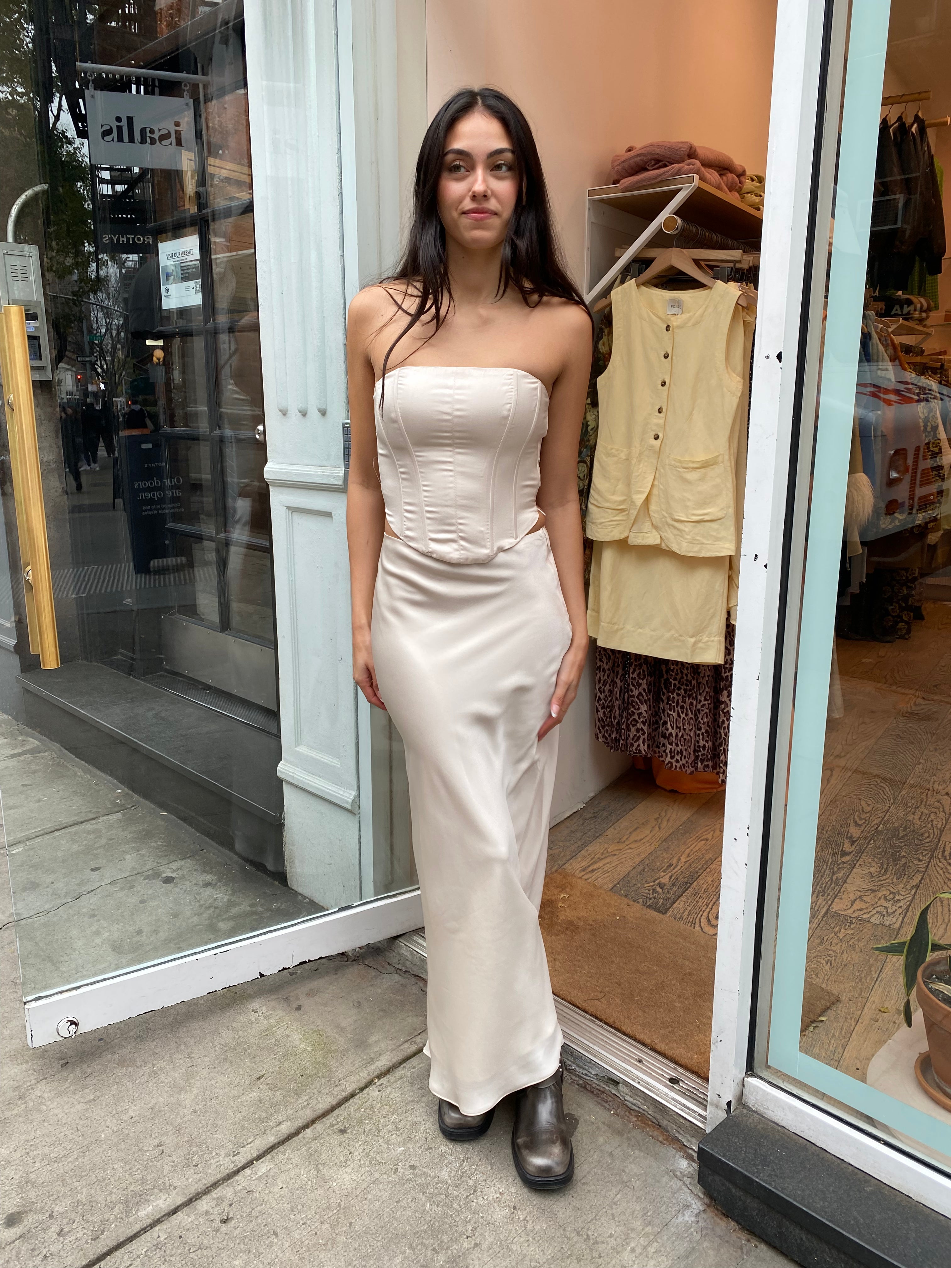 90's Bias Maxi Skirt in Champagne