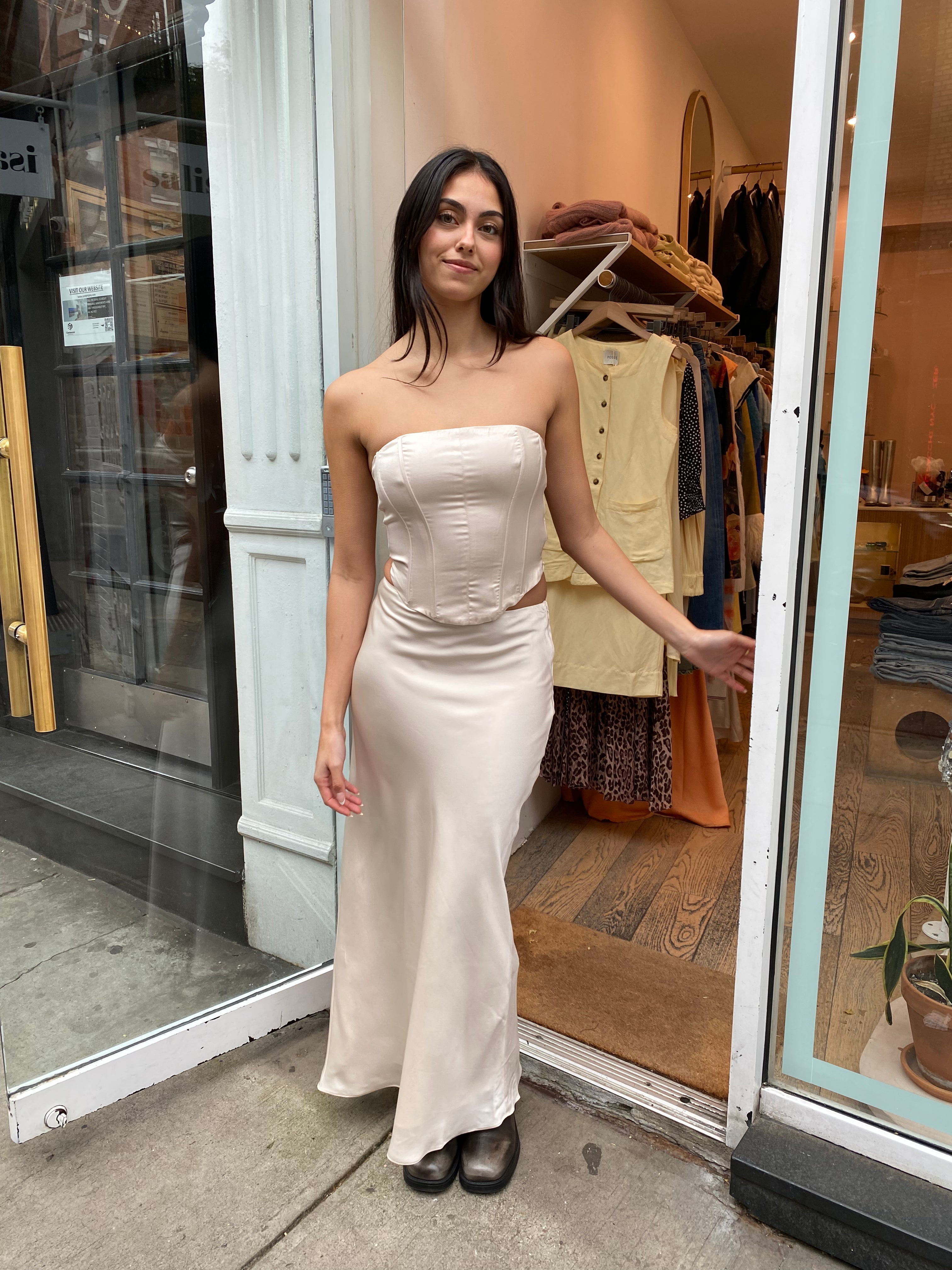 90's Bias Maxi Skirt in Champagne