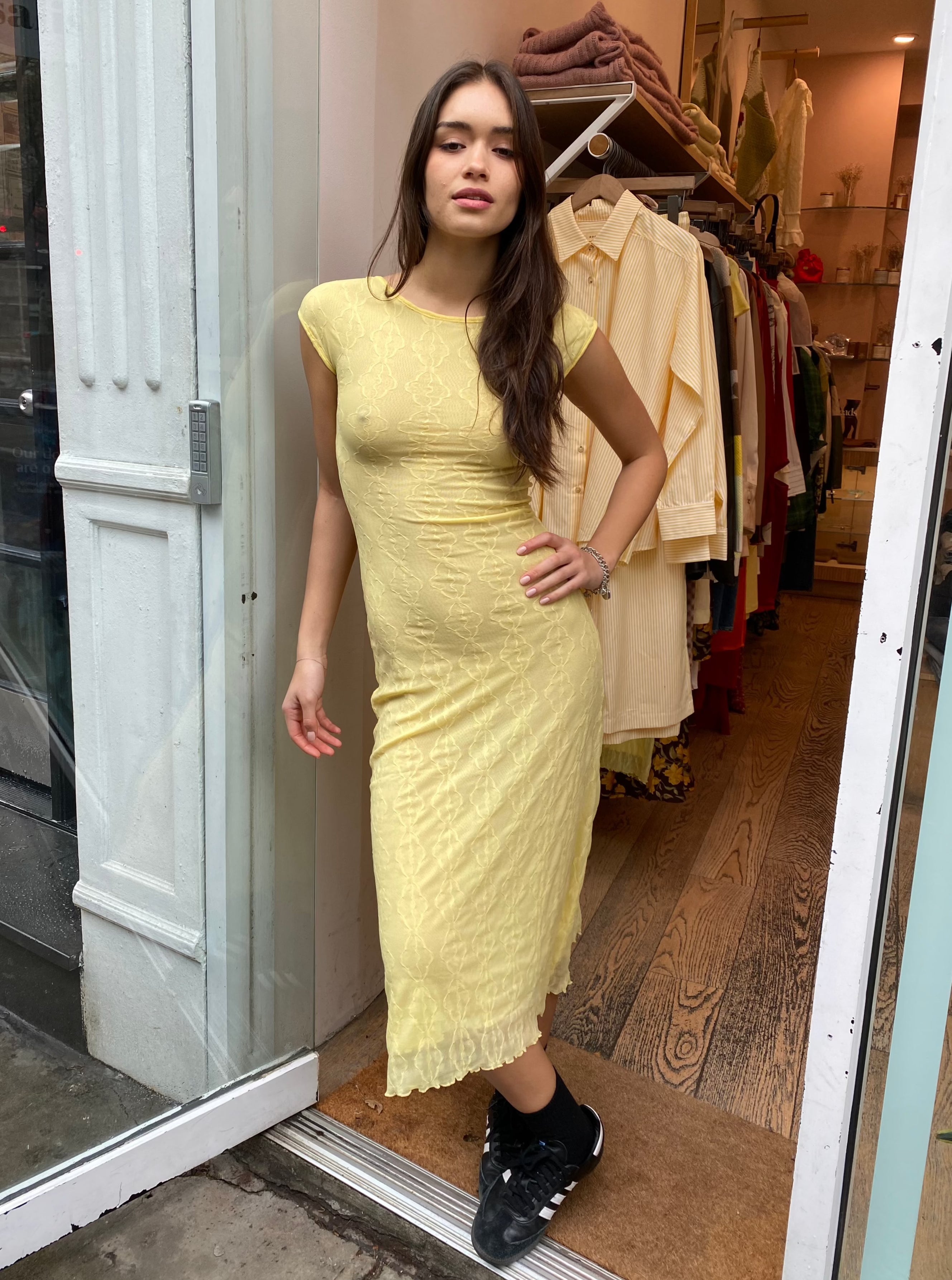 Mariposa Backless Midi Dress in Yellow Tail