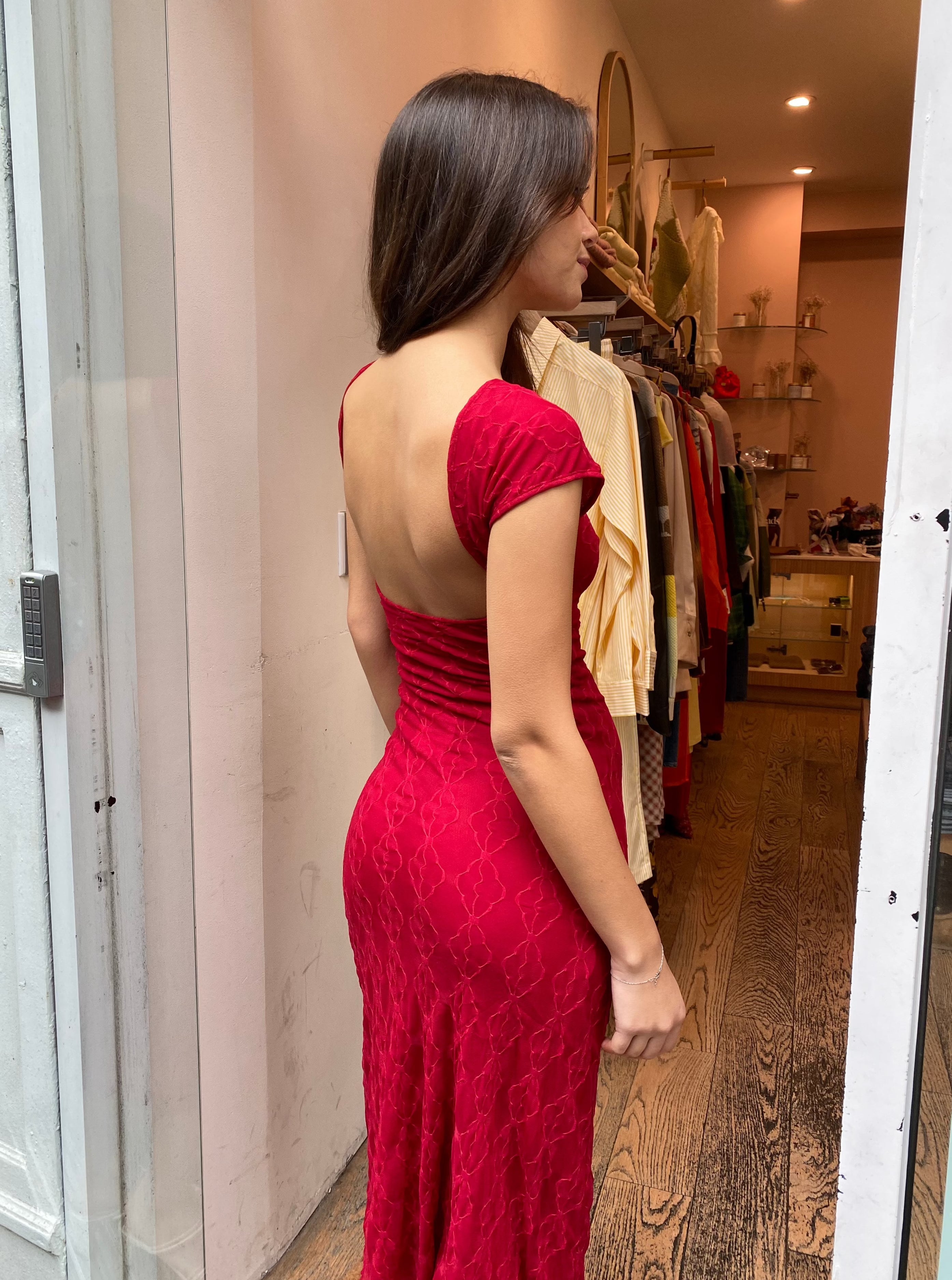 Mariposa Backless Midi Dress in Goji Berry