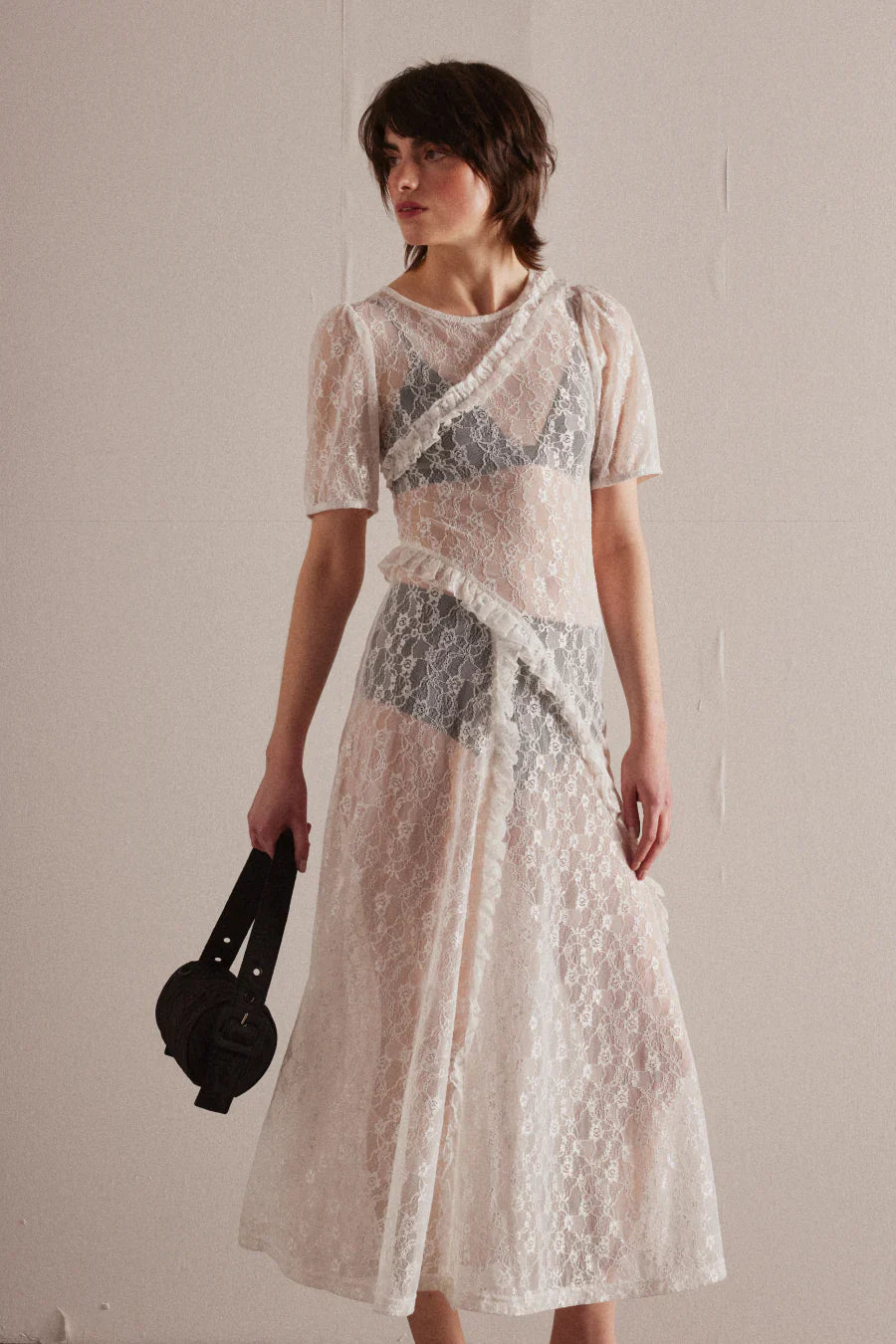 Flower Lace Midi Dress in White