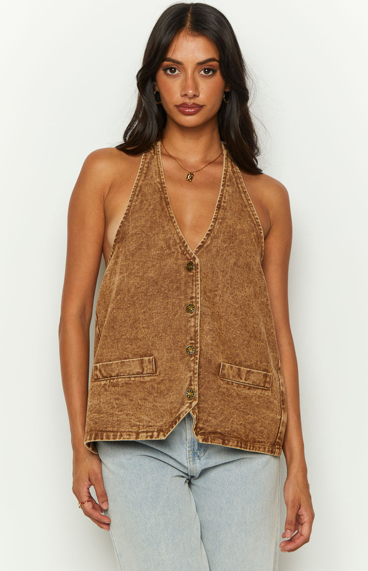 Lioness Hills Halter Stonewash Top