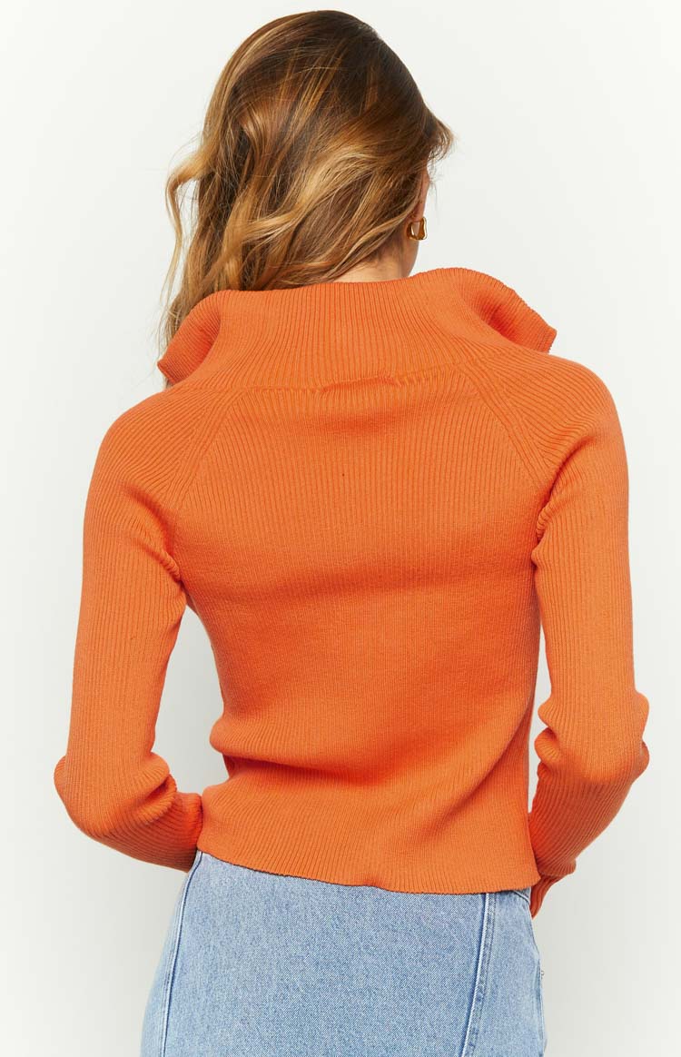 Tahni Orange Zip Up Knit Jacket