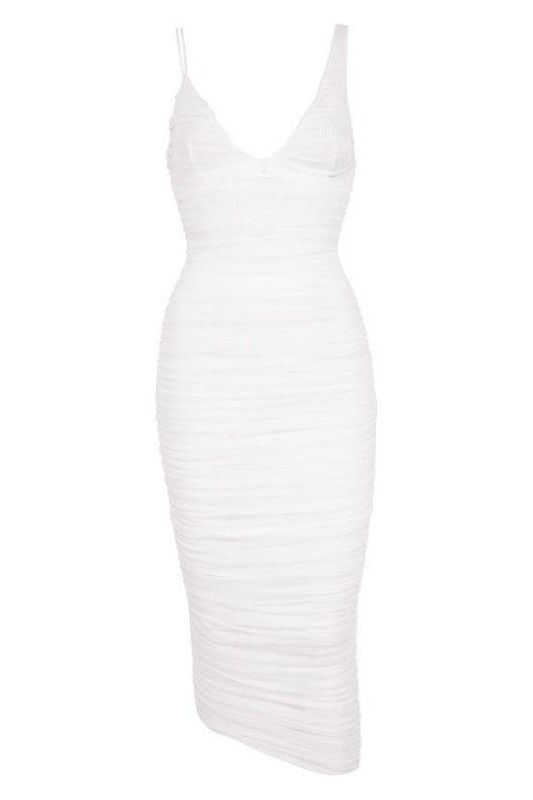 Adele Bodycon Wrap Midi Dress – Pearl White