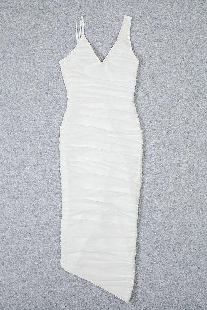 Adele Bodycon Wrap Midi Dress - Pearl White