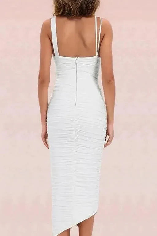 Adele Bodycon Wrap Midi Dress - Pearl White