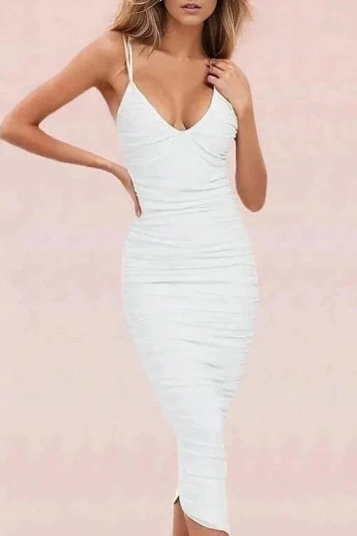 Adele Bodycon Wrap Midi Dress - Pearl White