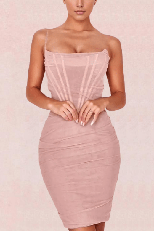 Athena Bodycon Wrap Dress - Dusty Pink