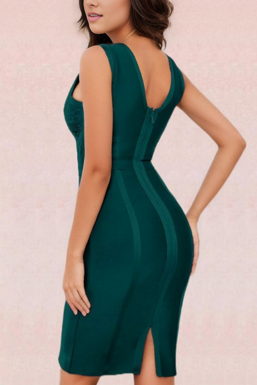 Noa V Neck Bodycon Dress – Emerald Green