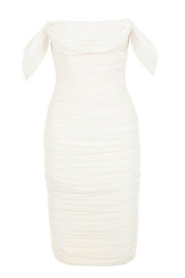 Zia Bodycon Wrap Midi Dress – Pearl White