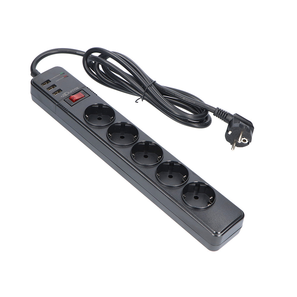 jas voorraad Goederen Qumax Stekkerdoos met USB Poorten en Schakelaar - 5 Stopcontacten 3 US