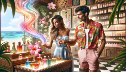 A lady and her boyfriend choosing perfume