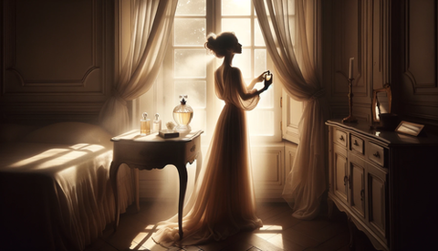A lady in a room with perfume