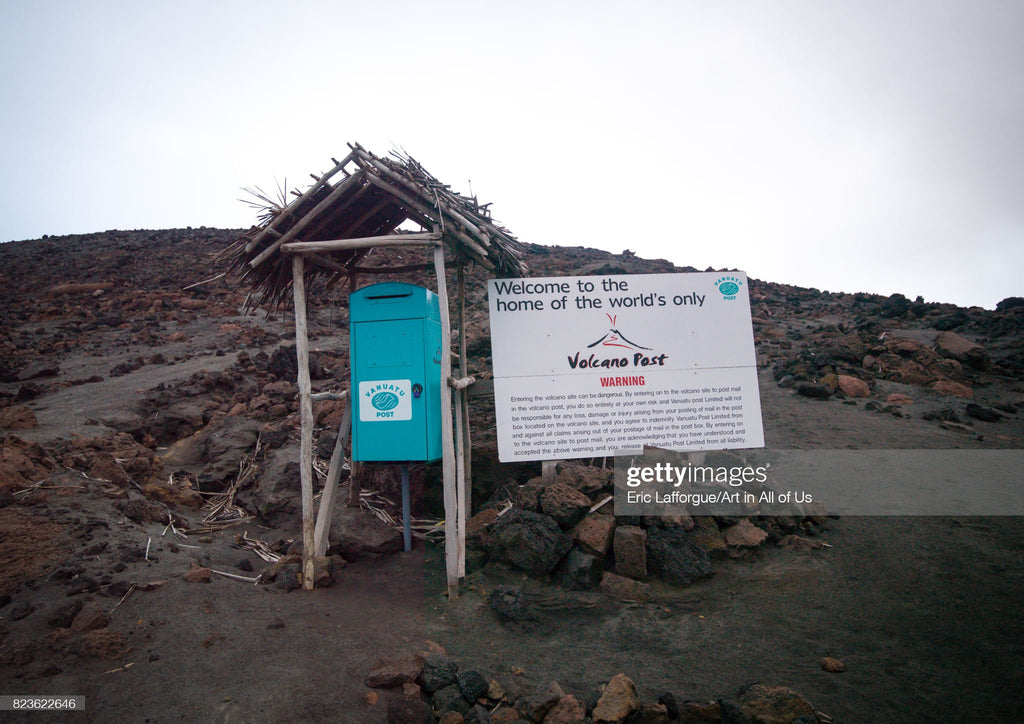 Vanuatu Post mail box at Mt. Yasur Volcano