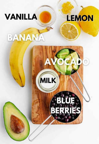 Blueberry Avocado Milk Lemon Vanilla Smoothie ingredients