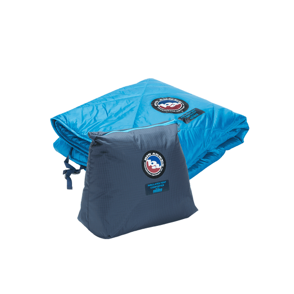 Insulated Tent Comforter Shown Inside And Outside Of Its Sack