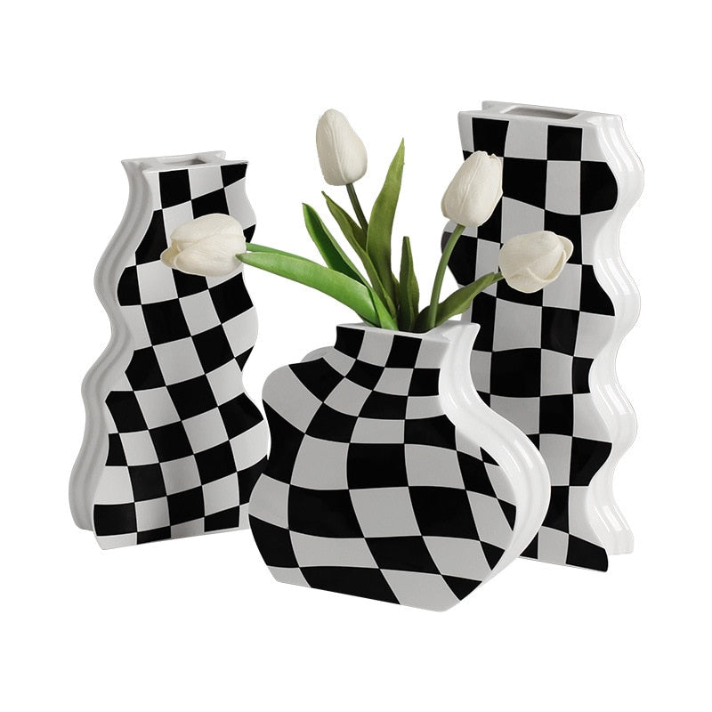 Black and white art deco ceramic vase