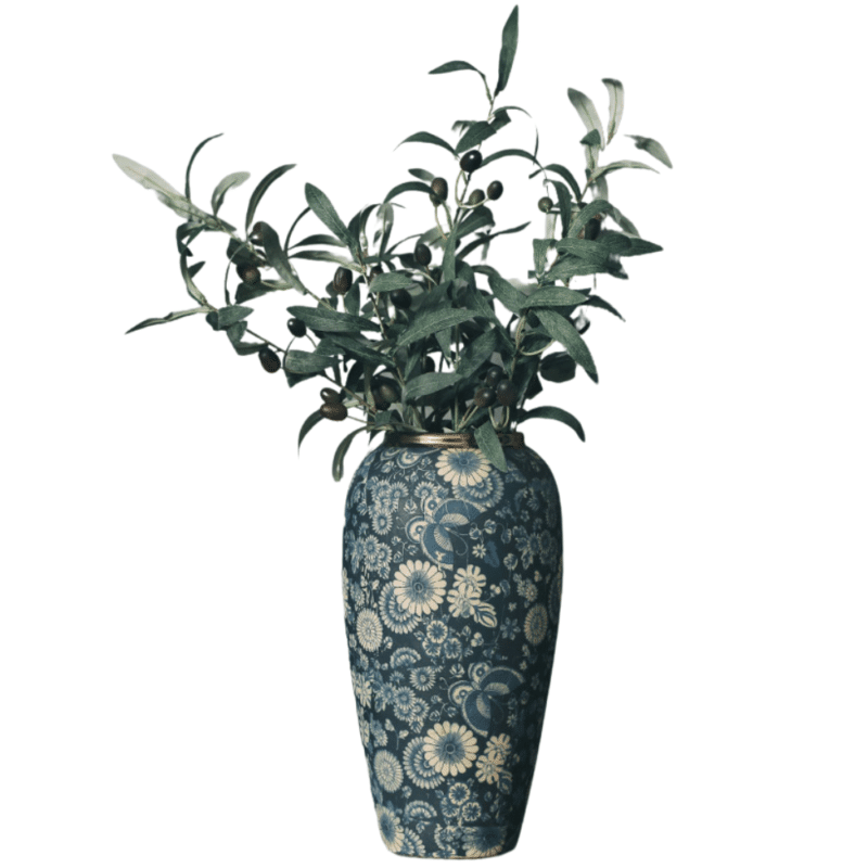 Blue floor vase with flowers