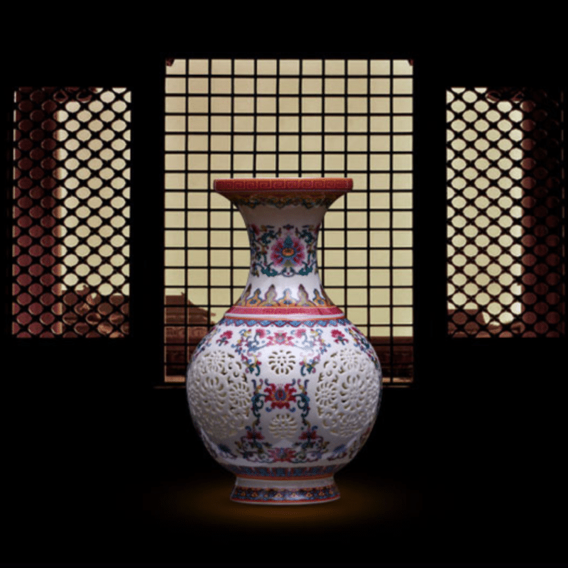 Chinese style openwork porcelain vase