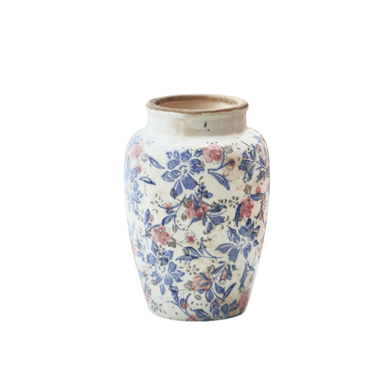 Cracked porcelain vase with floral pattern