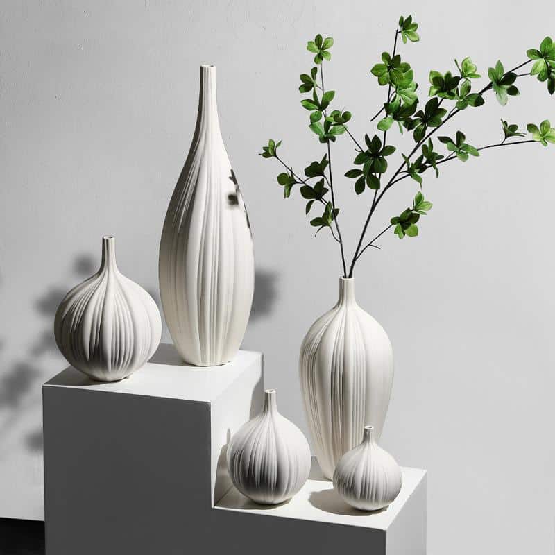 Large format streaked white ceramic vase