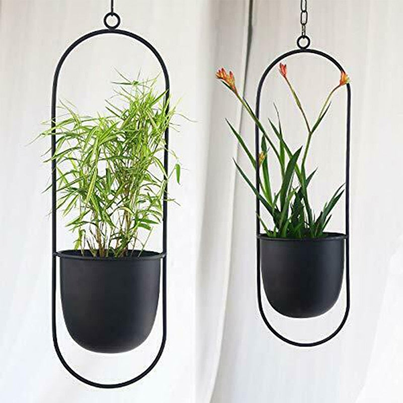 Metal hanging vase with hoop