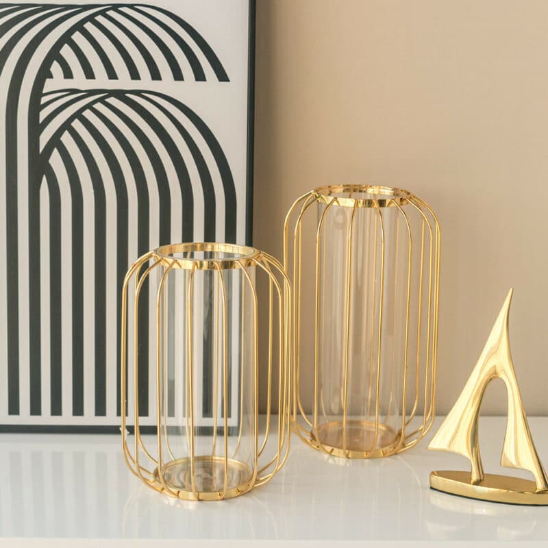 Modern gold metal lantern vase7