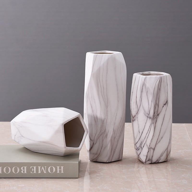 Modern square marble effect vase