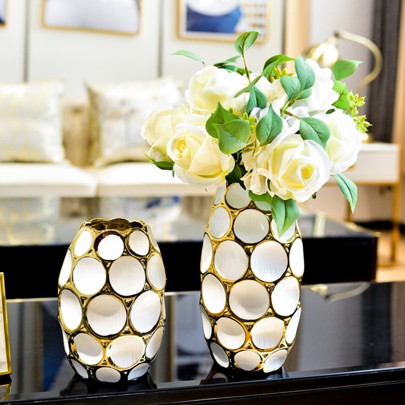 Modern vase with honeycomb and gilding