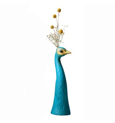 Original pampas vase with blue peacock head