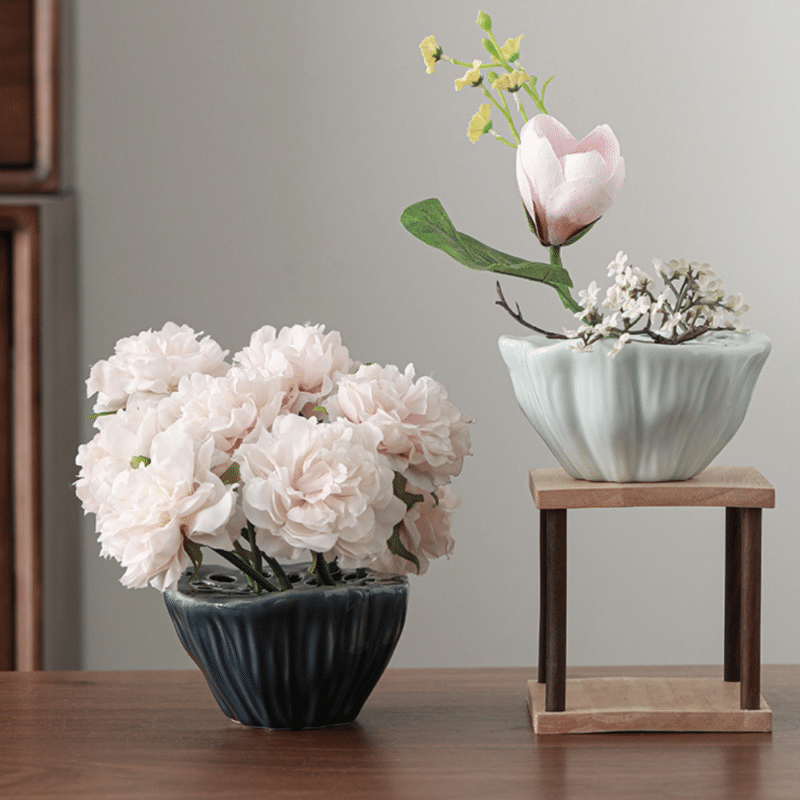 Blue ceramic shell vase