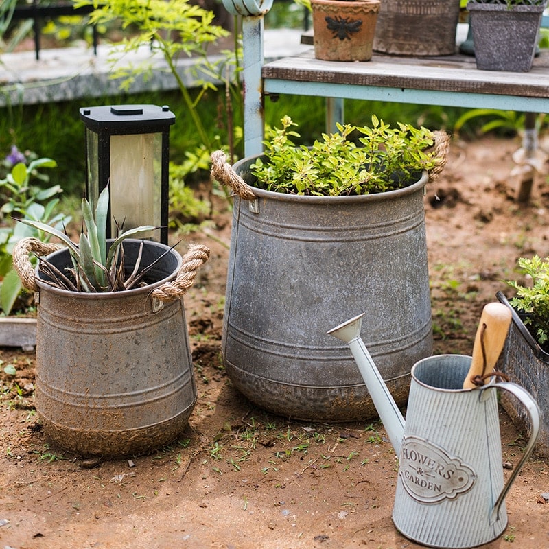 Vintage style decorative pewter outdoor vase