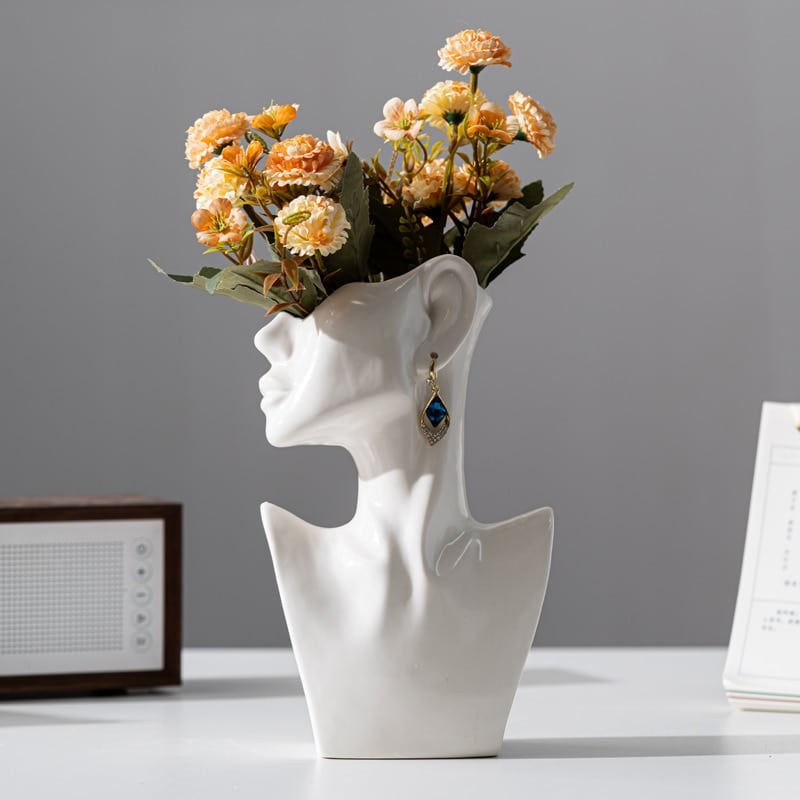 Woman bust vase with earring