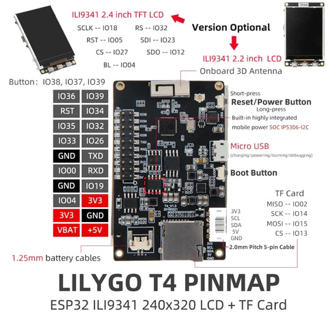 LILYGO T4 ESP32 ILI9341 LCD Screen