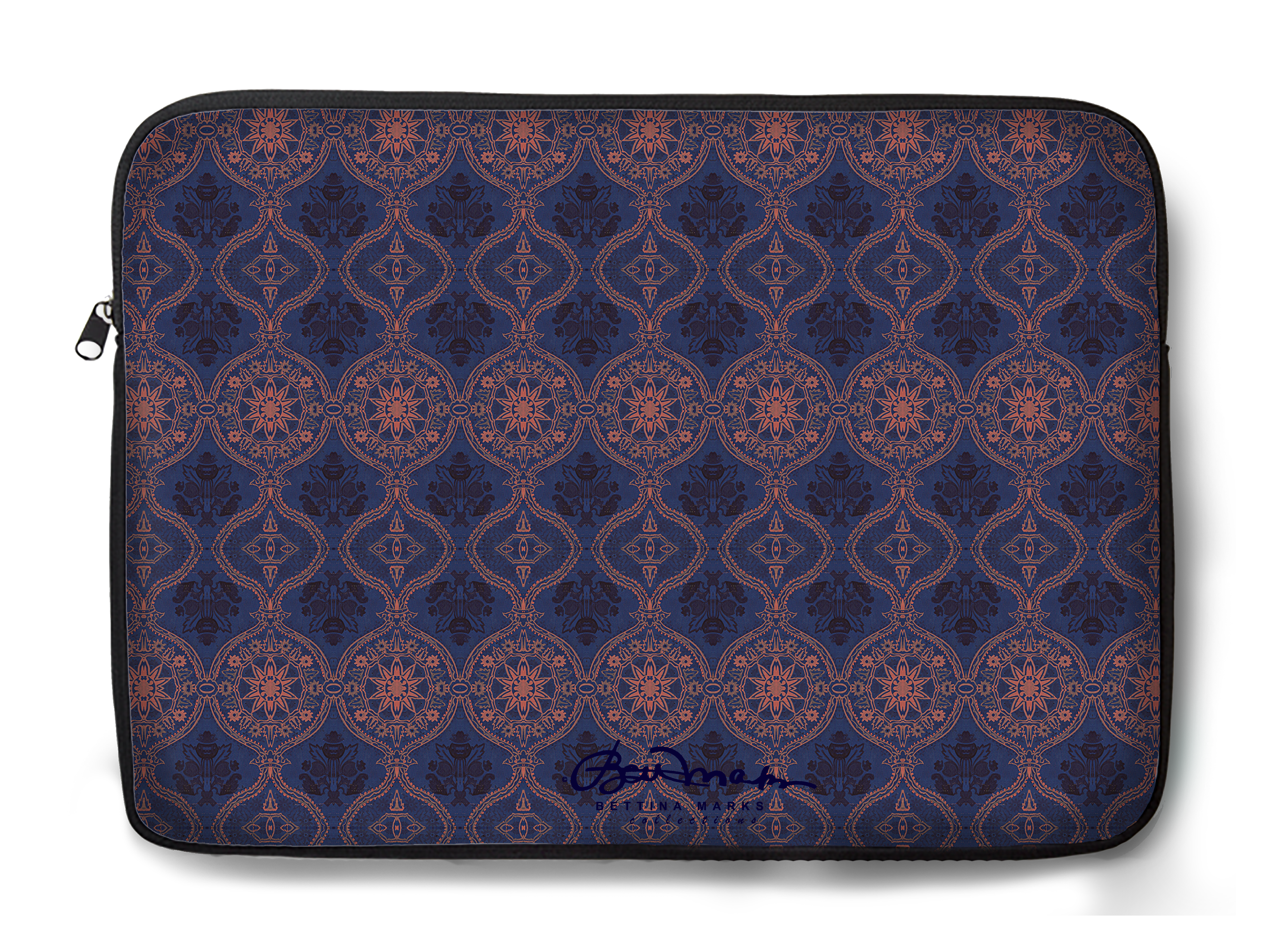 Sargasso Blue and Mellow Rose Damask Laptop Sleeve - Picture 1 of 1