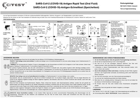 Citest Diagnostics Covid-19 Antigen Rapid Test Oral Fluid Selbsttest AT172/22 für den Heimgebrauch (Spucktest/Speicheltest)