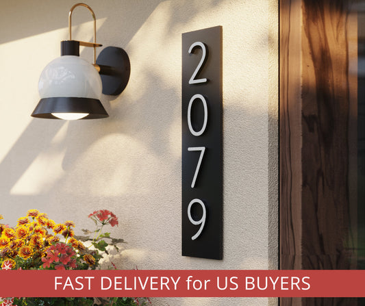 Address sign with METAL numbers available in vertical and horizontal m –  White Harmony™