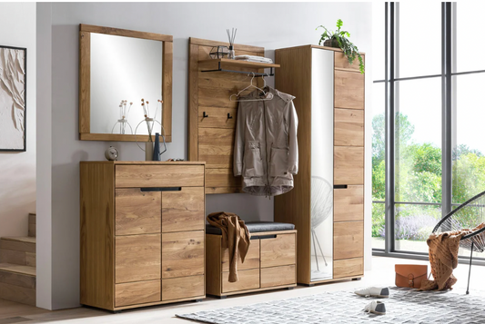 Vitrine + Soft-Close + Front Massiv Holz Eiche + großer Stauraum –  möbel-outlet-24