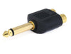 6.35mm (1/4 inch) TS Mono Plug to 2x RCA Jack Splitter Adapter - Gold Plated