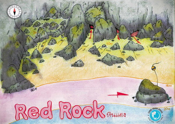 Mapa del sitio de buceo en Red Rock. Koh Tao, Tailandia