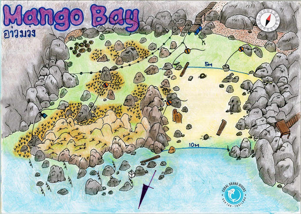 Mango Bay dive site map. Koh Tao, Thailand