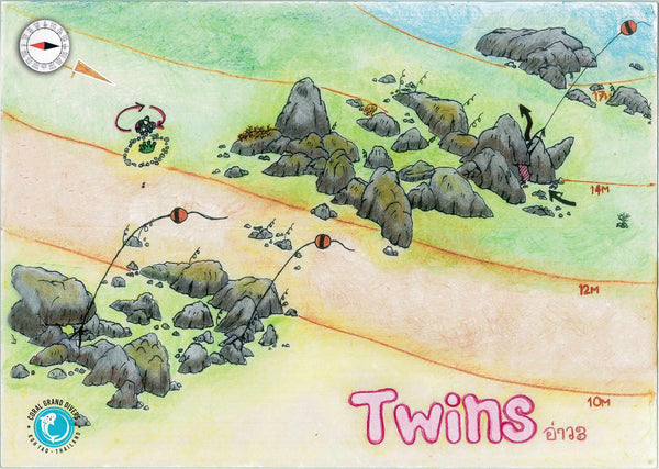 Twins Dive Site Map. Koh Tao, Thailand