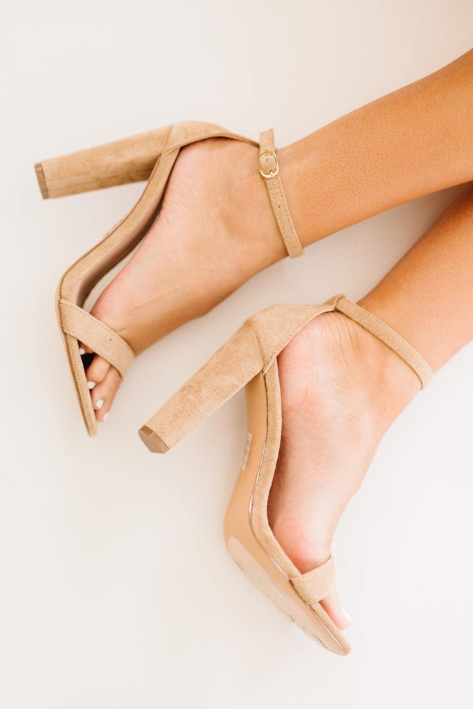 KAYLEEN Standing Tall Square Toe Block Heel Sandals in Taupe - ShopParty
