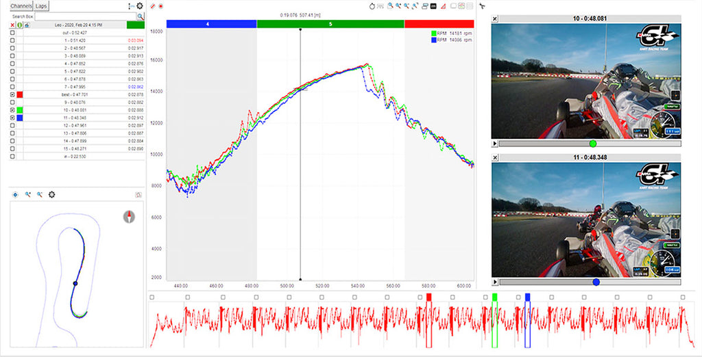 RaceStudio3 compare laps side by side race track data analysis HD video