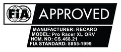 Recaro Pro Racer SPG XL ORV is FIA 8855-1999 approved