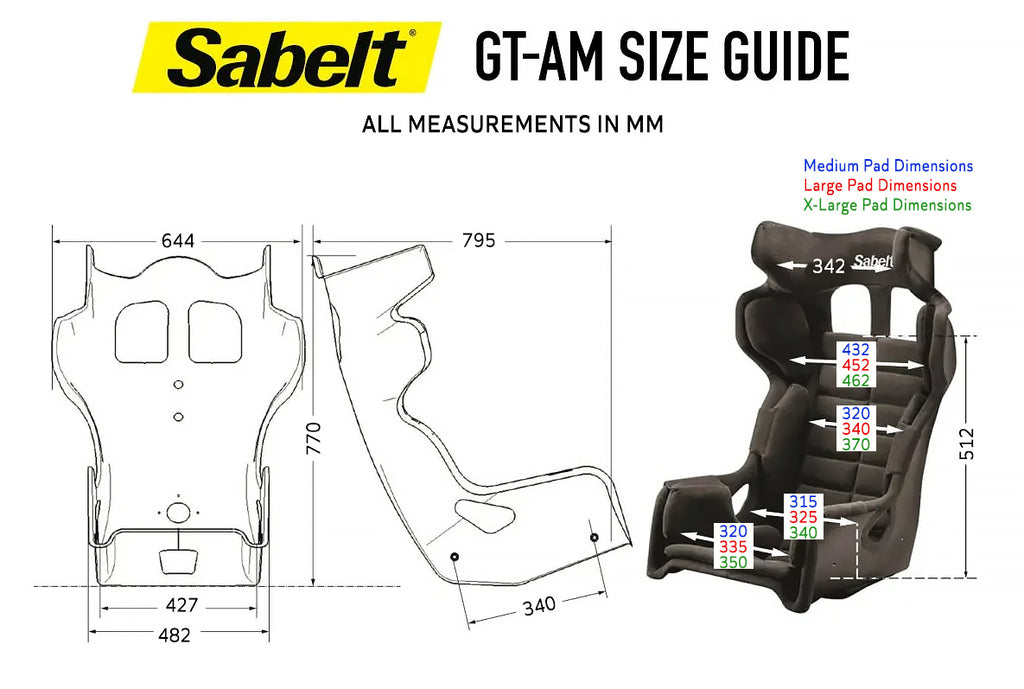 Sabelt GT-AM racing seat dimensions chart sizing chart how big is Sabelt GT-AM