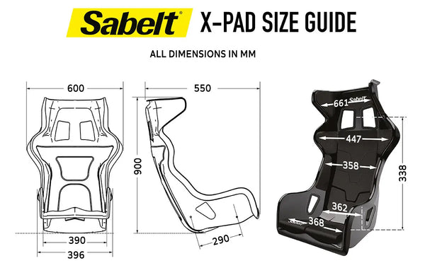 Sabelt X-Pad Carbon Racing Seat size guide for all seats in stock at Competition Motorsport