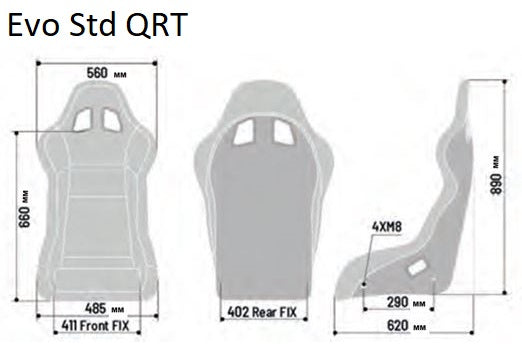 Sparco Evo QRT Standard Seat Size Chart