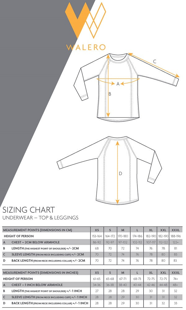 Walero Size Chart - Shirts